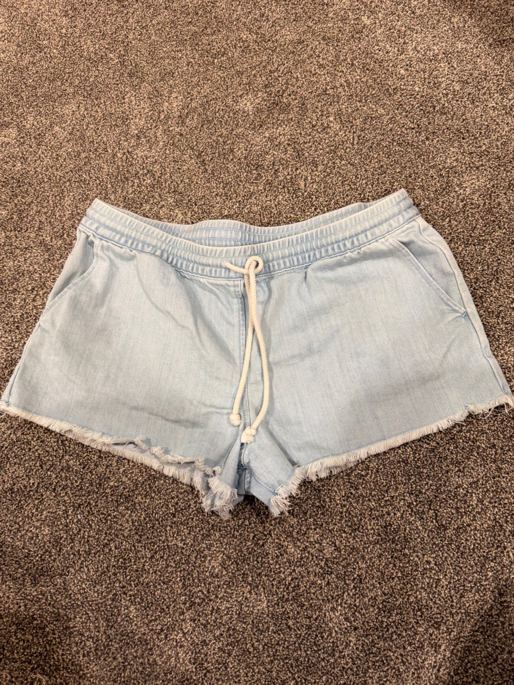 aerie Light Blue High-Waist Frayed Hem Drawstring Shorts